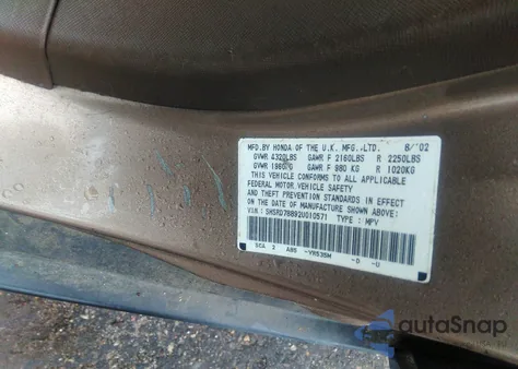 2002 Honda Cr-V Ex z USA, uszkodzony, nr VIN SHSRD78892U010571